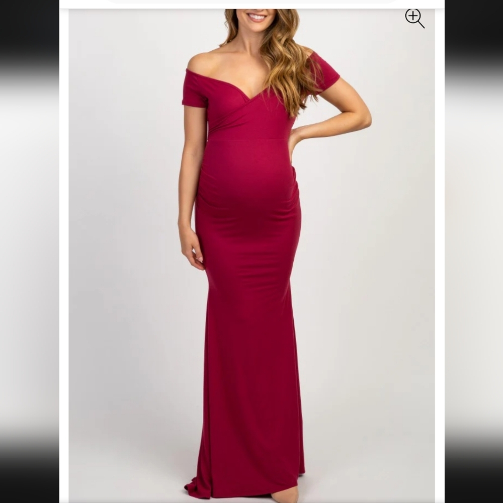 PinkBlush Burgundy Off Shoulder Wrap Maternity Photoshoot Gown/Dress